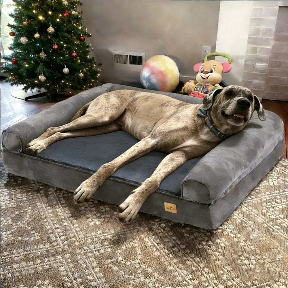 XXL XL Großes Beruhigendes Hundebett Orthopädisches Memory-Schaum-Sofa Wasserdichter Abnehmbarer Bezug Plüschmatte für Kleine Mittlere Große Hunde