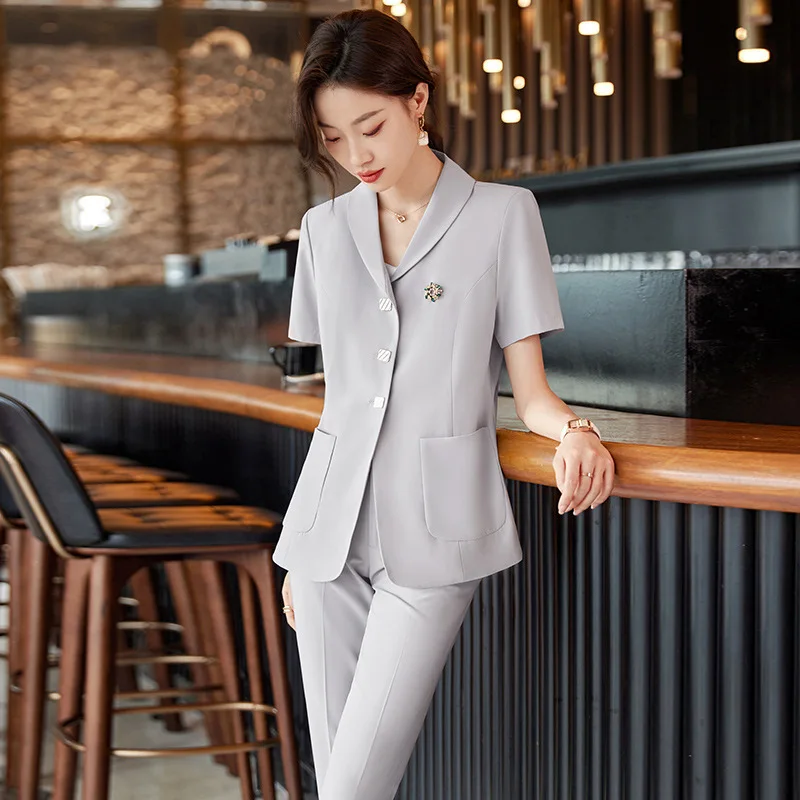 Summer Short Sleeve New Business Women's Clothing High Sense Hotel Front Desk Reception Beauty Salon Jewelry Shop Workwear Suit