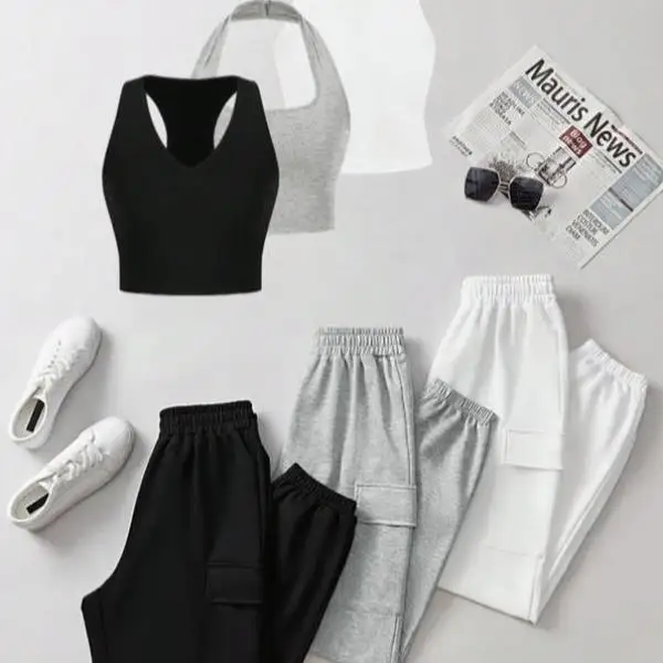 

Women's Pure Color ort Vest High Waist Pants Set Casual Sportswear Seven Sve Length Autumn Season ort Pants