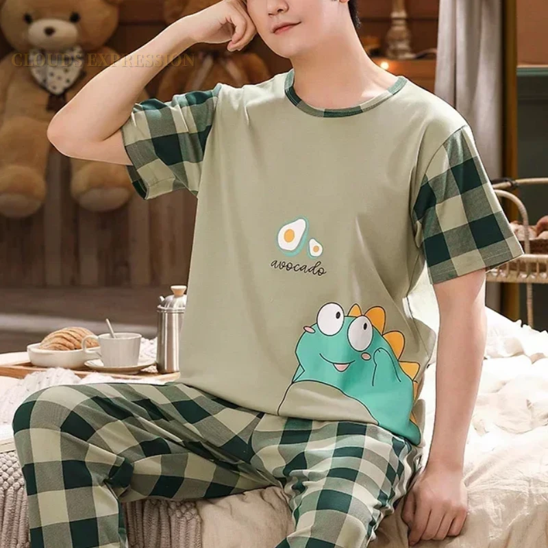 Summer Knitted Pj Short Sleeved Men\'s Pajamas Sets Male Pajama Set Letter Pajama For Men Sleepwear Suit Homewear Size XXXL1264