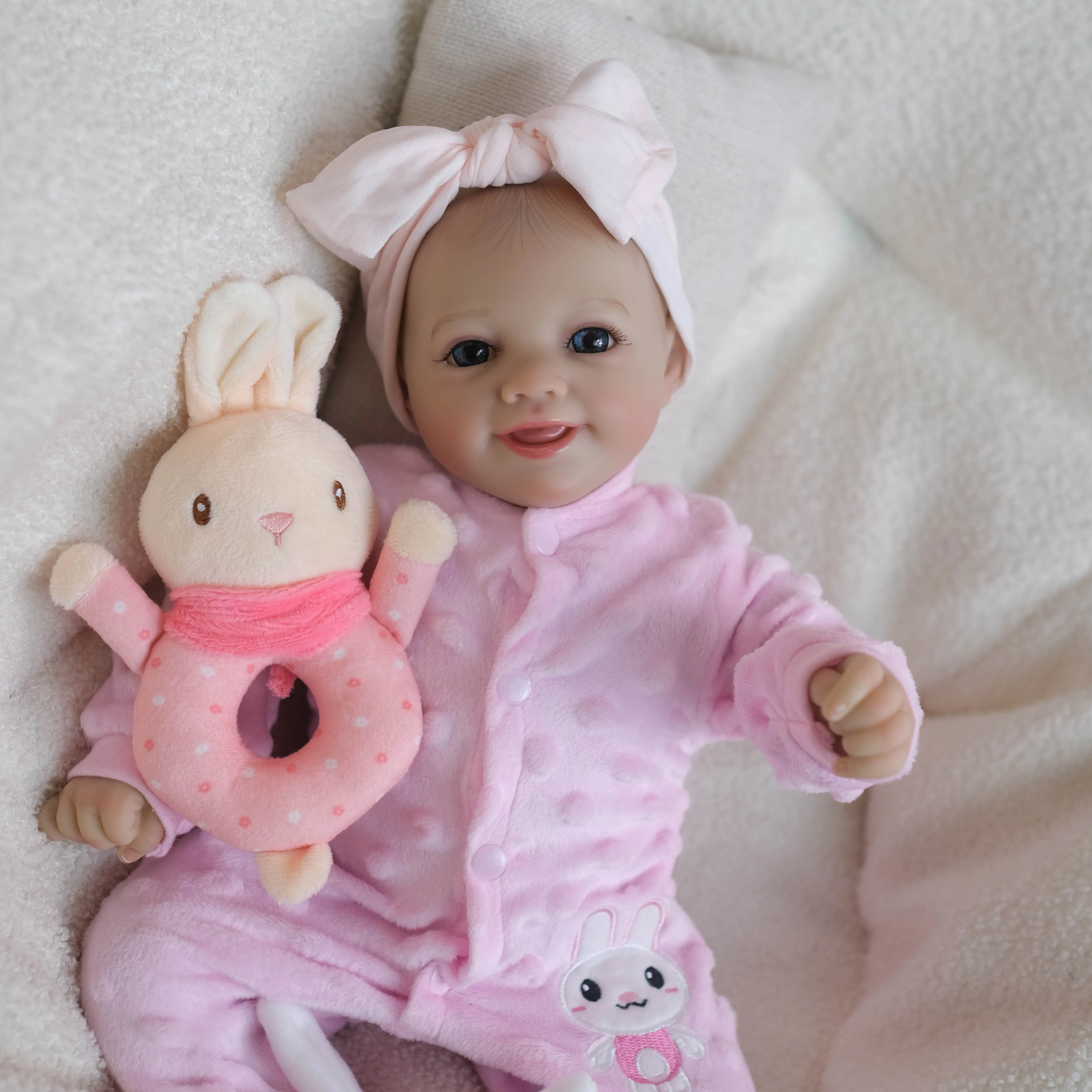 NPK 19''Handmade Smiling Baby 3D Skin Multiple Layers Painting Soft Touch Newborn Baby Dolls  Lifelike Gift for Children