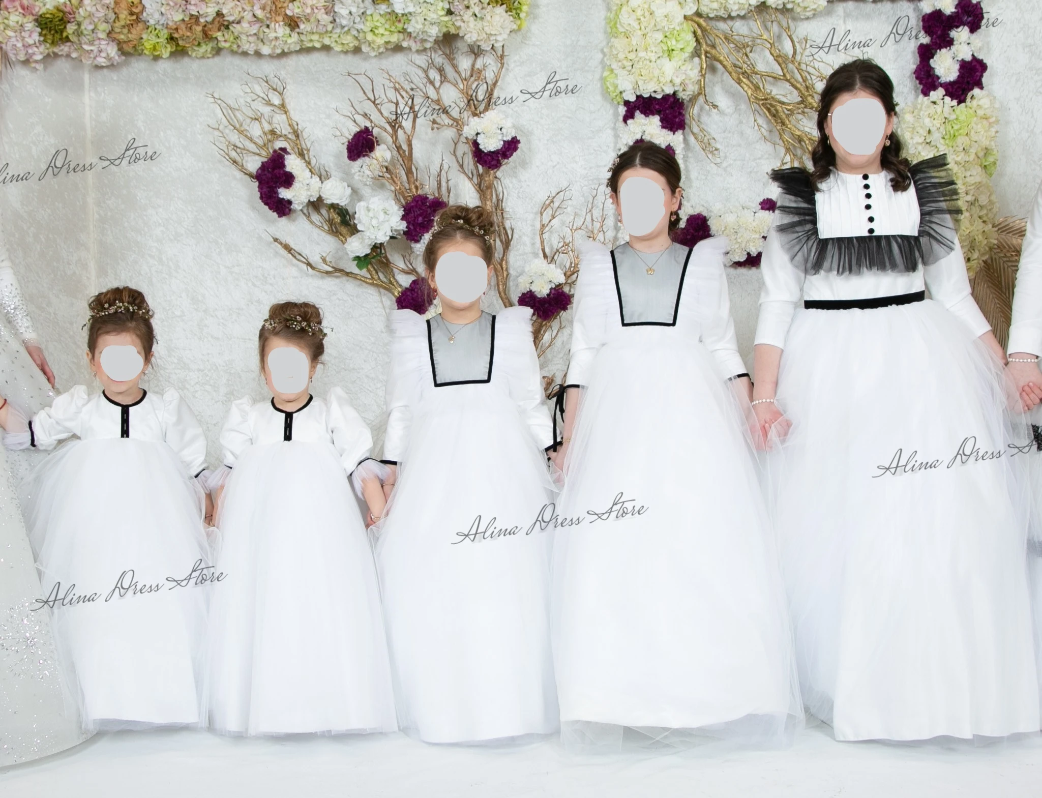 

Customized White Flower Girl Dress For Wedding High Waist O-neck Puffy Tulle Bridesmaid Kids Birthday First Communion Ball Gown