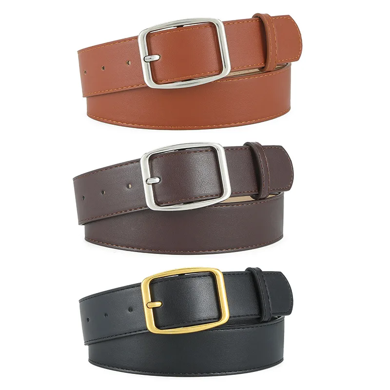 Retro High-class Feeling Women Belts Simple Metal Square Buckle PU Waistband Unisex Designer Girdle Versatile Jeans Wide Belts