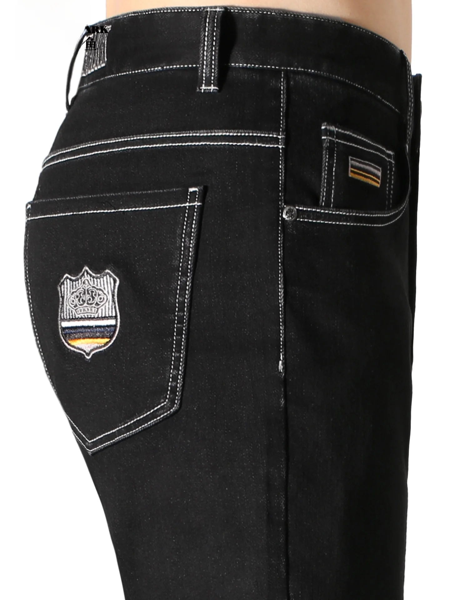 

Men's Thiened Loose Straight Leg Denim Jeans Autumn Winter Faion Brand Bla Long Pants Bruce & ark Embroidered Casual ...