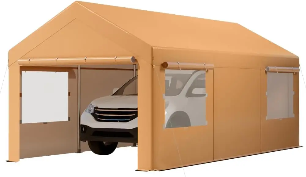 10X20 Ft Heavy Duty Carport, Portable Garage With Sidewalls, Roll-Up Windows, Carports 10X20 Heavy Duty For Car Boat Truck