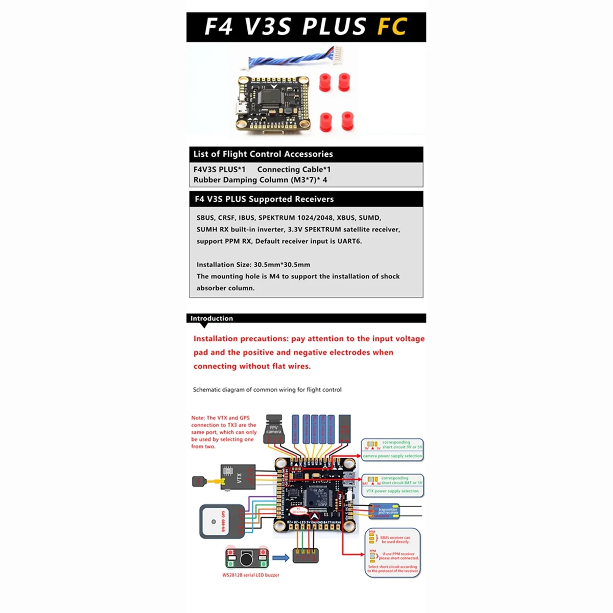 

N35R_F4 V3S PLUS FC&ESC FPV Stack F4V3 PLUS Flight Controller 45A 4in1 ESC