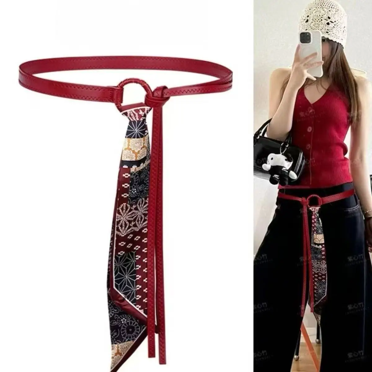 

Silk Scarf Beaded Braided Waist Belt for Women Minimalist Versatile Waist Cord for Dresses Woven Decorative Detail