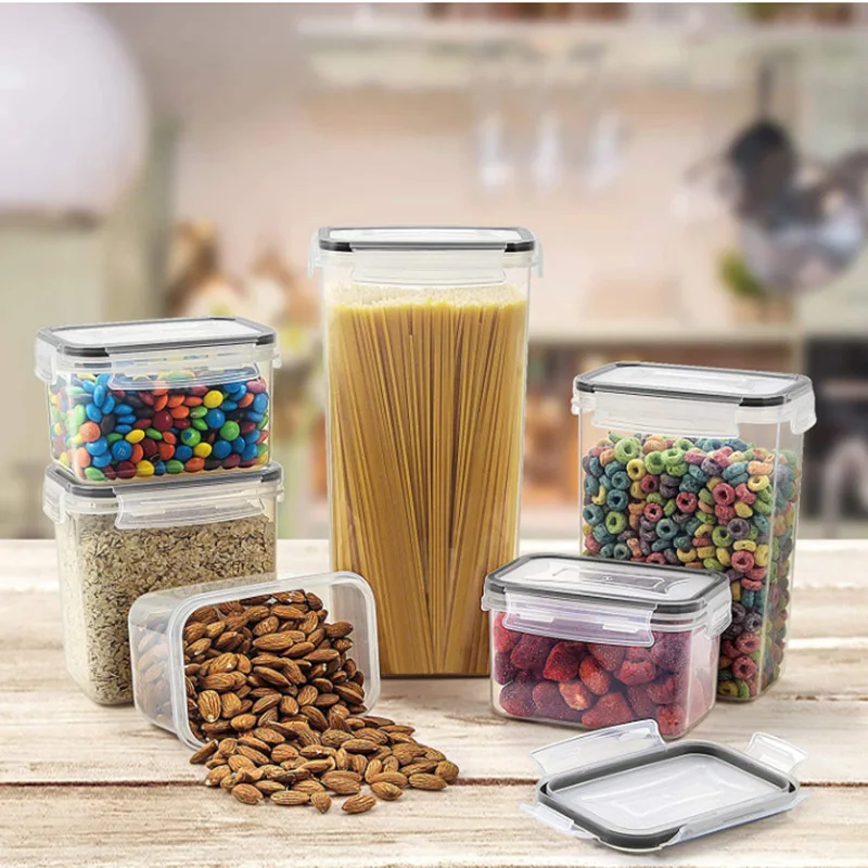 16PCS Food Storage Jar Set Sealed Plastic Storage Container Kitchen Refrigerator Grain Organizer