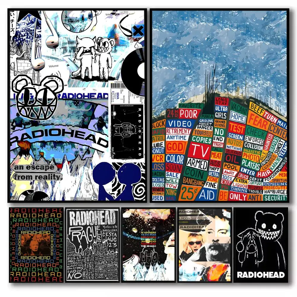 R-Radiohead Band Poster Stickers Self-Adhesive Painting Mural Decor Wall Decals for Bedroom Living Room Home HD Gift