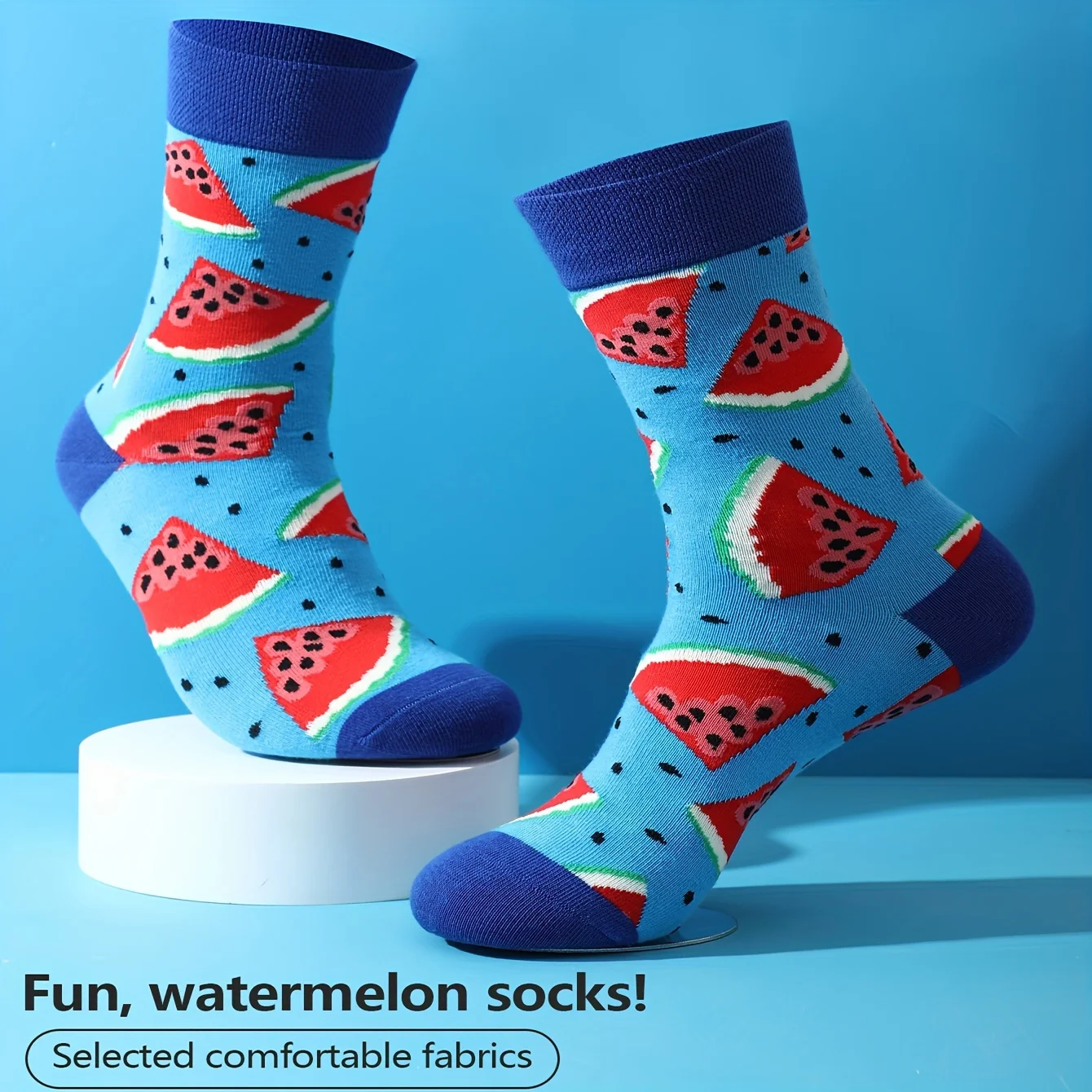 A pair of watermelon fruits with flowers pattern fashion casual stockings suitable for Halloween Christmas Valentine\'s Day gifts