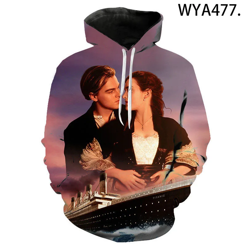 2024 Movie (Titanic) Elements Jack and Rose Spring and Autumn New 3D Printed Hoodie With Rope Ladies Girls Plus Size Top