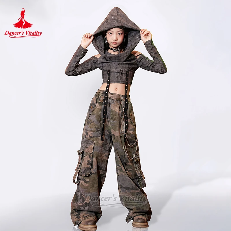 청소년 스트리트 댄스 트레이닝&퍼포먼스 2피스 세트 댄서의 활력 어린이 케이팝 재즈 그룹 연습복 소녀용