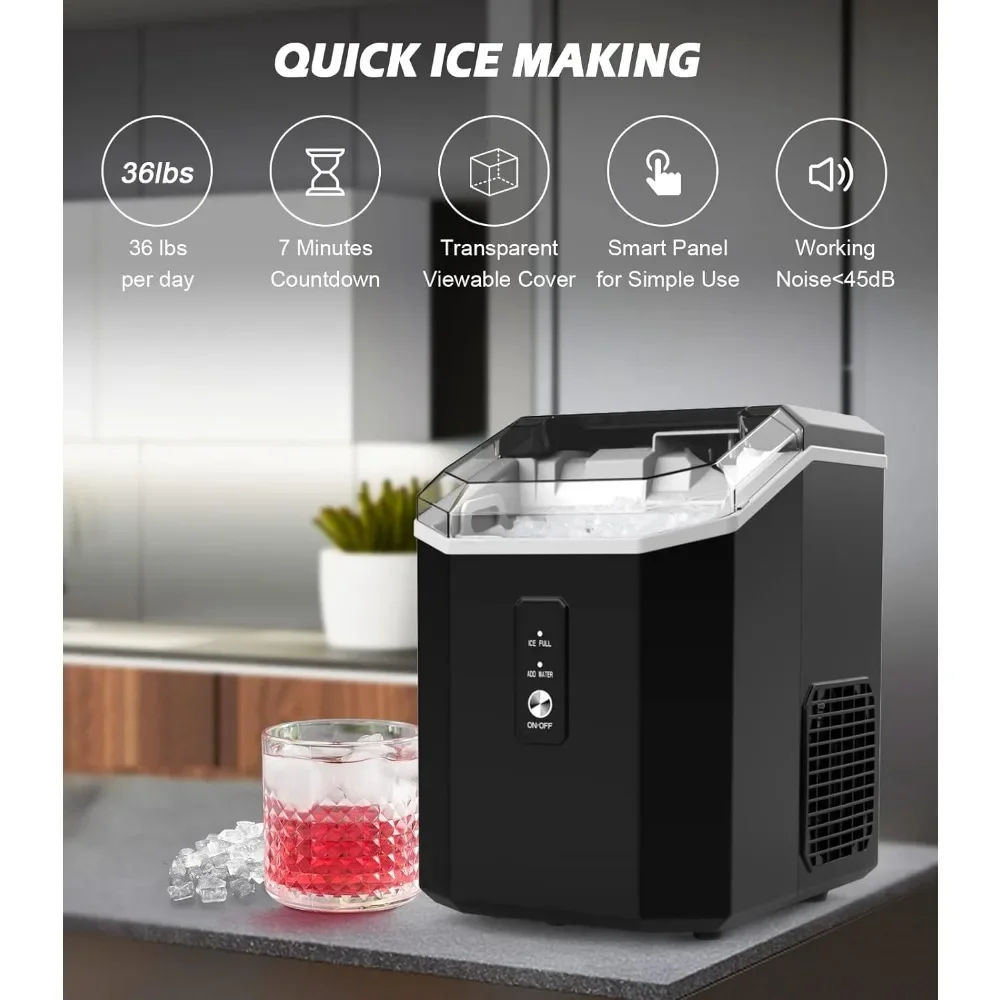 Crushed Chewable Ice Maker,Self Cleaning Ice Makers Operation,Pebble Portable with Ice Scoop for Home Bar Camping RV