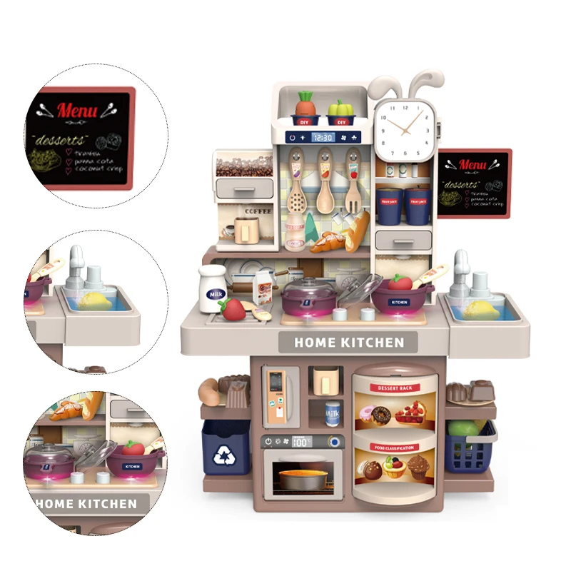 QS – maison de jeu de simulation personnalisée, 46CM, grand enfant électrique, filles, cuisine réaliste, jeu de nourriture, lumières de pulvérisation, Machine de cuisine, jouets