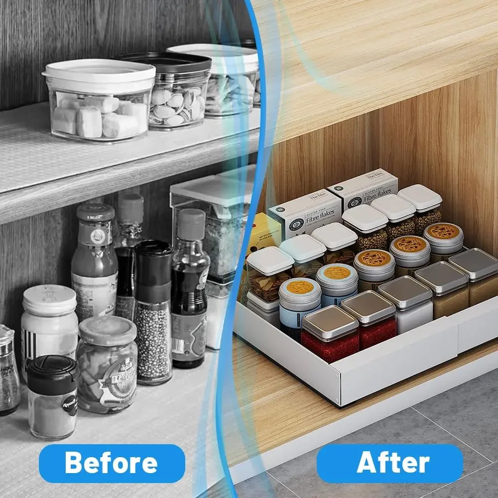 Kitchen Storage Rack Pull-out Cabinet Organizers Expandable Drawer Type Storage Tray with Slide Rails Kitchen Accessories