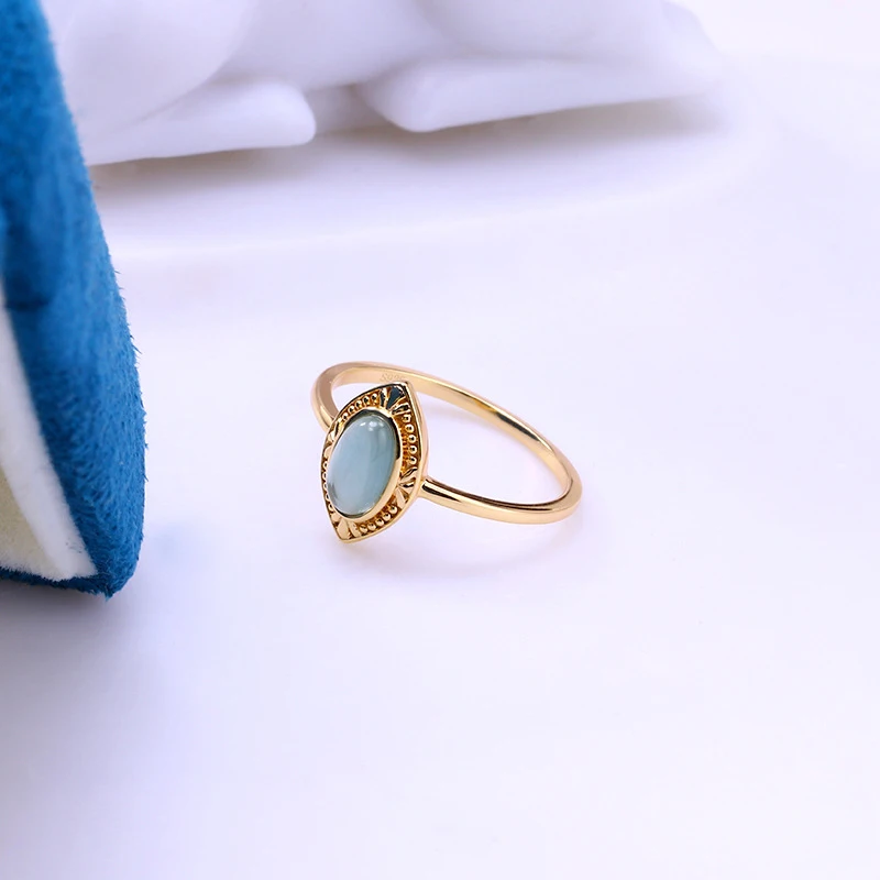 Foxanry Gold Color Ellipse Green Zircon Rings For Women Girls Vintage Exquisite Trendy Elegant Simple Anniversary Jewelry Gifts