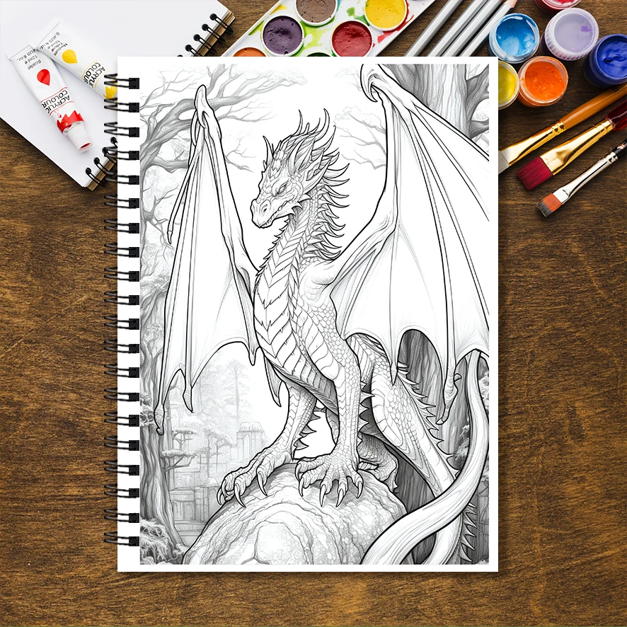 Coloring Book - 8.3 x 11.2 inches 32 pages Dragon's Guardian Coloring Book - Ideal gift for family or friends