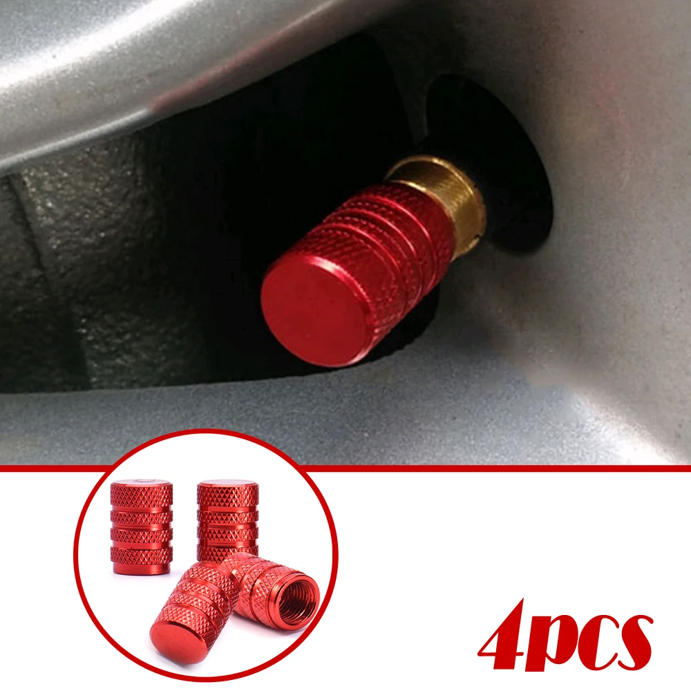 4pcs Universal Car Tire Valve Cap Red Car Wheel Valve Stem Cover Car Tyre Dustproof Valve Core Cover Auto Wear Accessories