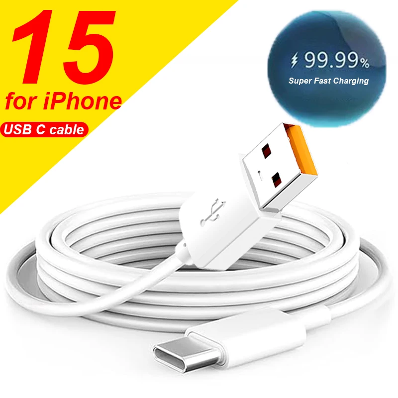 USB A To USB C Wire for Carplay IPhone 15/15 Pro/15 Plus/15 ProMax Type C Super Quick Charging Data Cable Fast Charger Cord