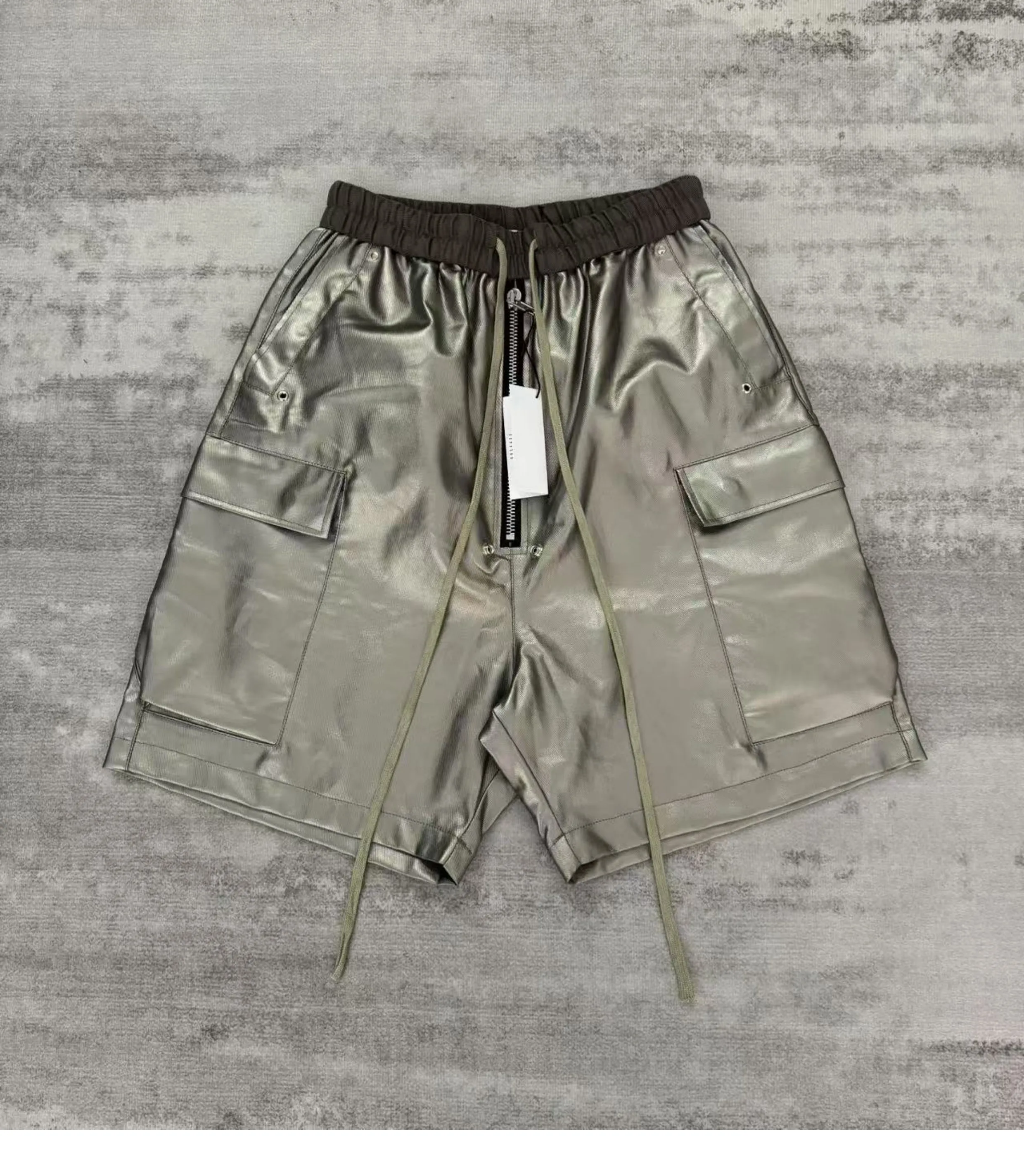 شارع العليا الظلام RO نمط الجلود واسعة الساق السراويل الرجال الظلام نمط عمال متعدد جيب دراجة نارية الصبي خمسة أرباع السراويل #3