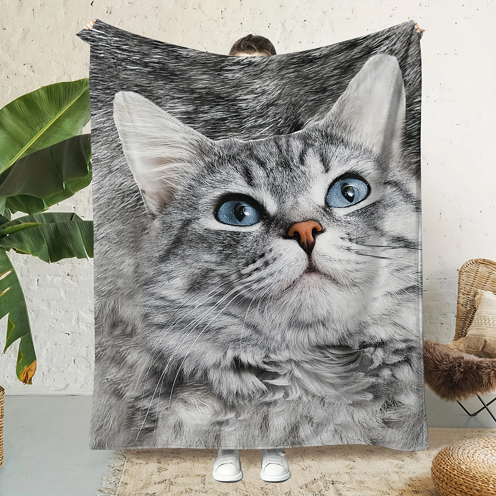 

Ультрамягкое фланелевое одеяло Cat Lover — серый принт с табби | Стеганая защита от разрывов | Всесезонный диван/кровать/домашний декор