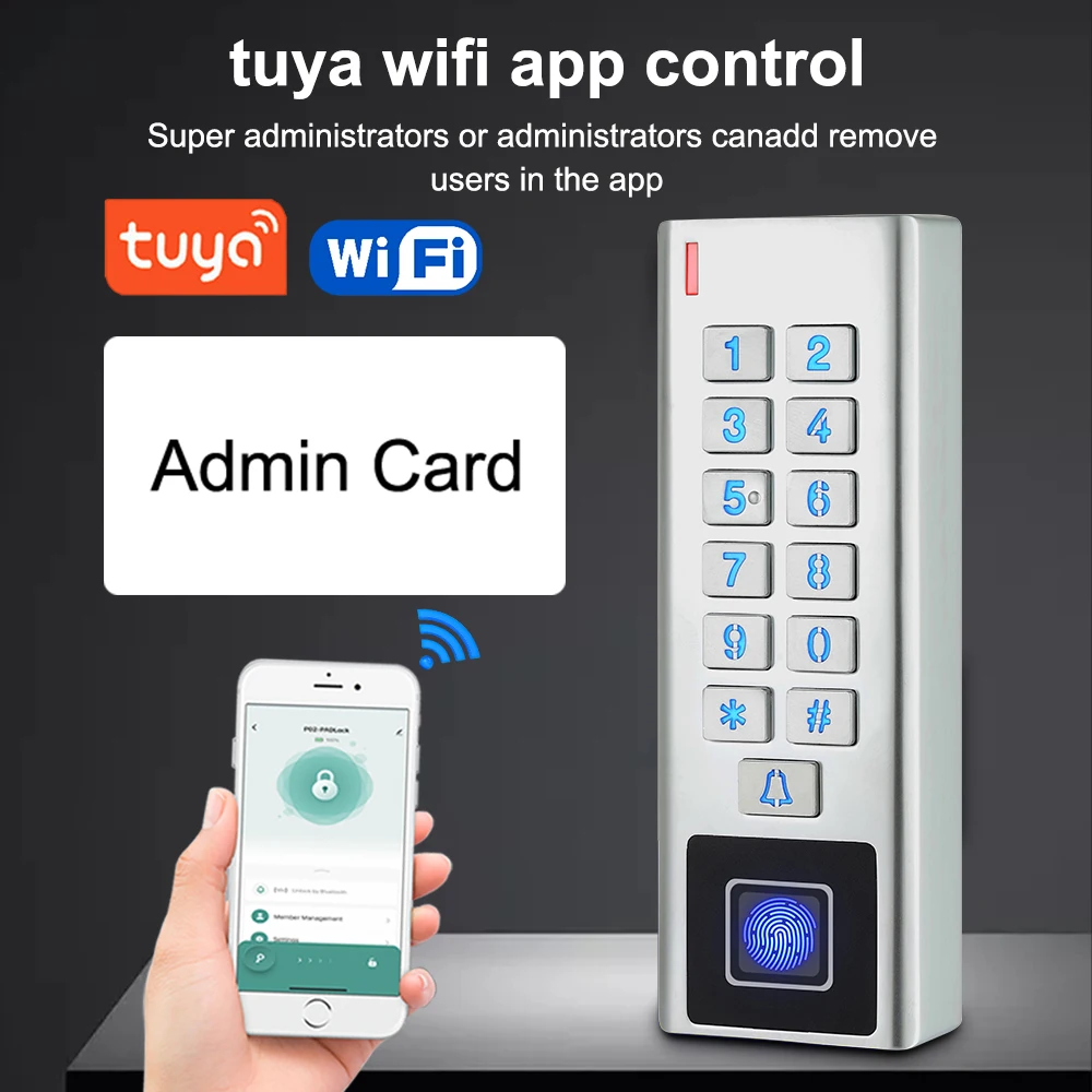 WIFI App Biometric Fingerprint Access Controller Keypad Metal Waterproof RFID EM Card Standalone TUYA Door Access Control System