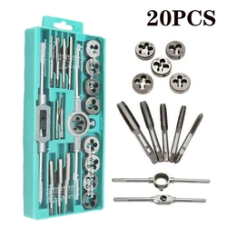 HSS Tap Plate Thread Set 12/20 PCS Multi-Spec Round Metric Wrench Cutting M3 M12 Die Holder Booster Rod Stranded Kit Engineer