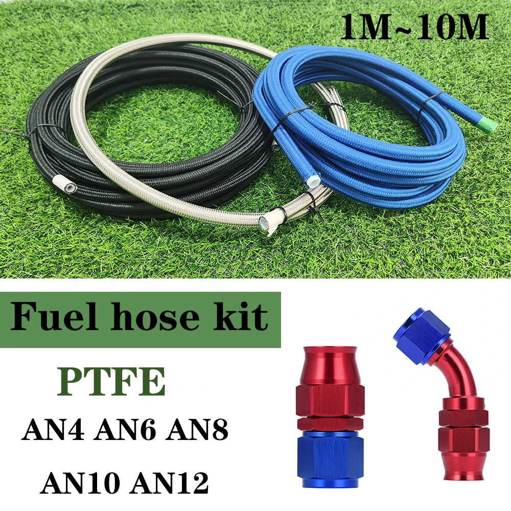 

3-color nylon stainless steel braided PTFE fuel hose, oil air cooler hose+0 ° and 45 ° oil cooling joint set, 1M~10M