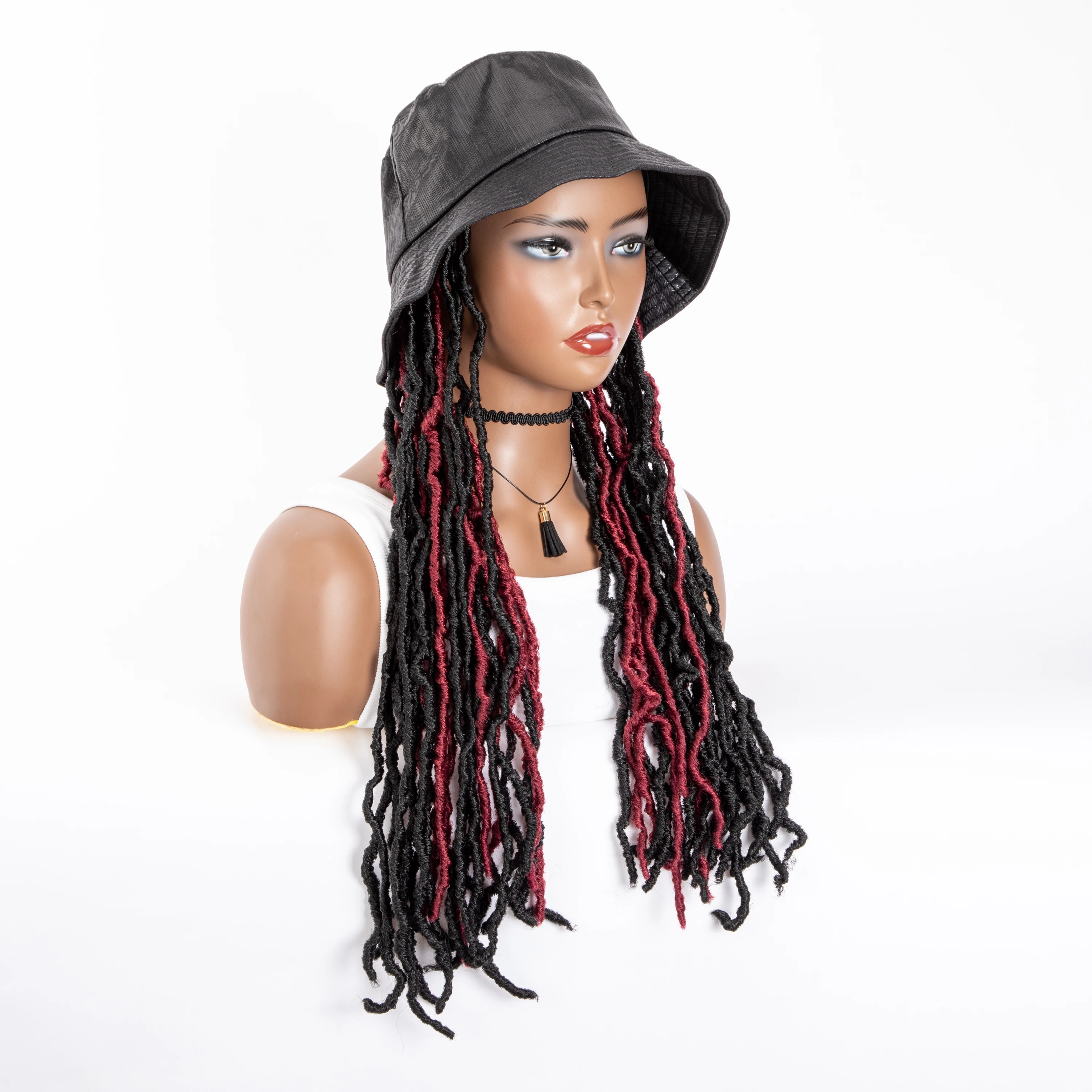 WIGERA-Extensions Capillaires Synthétiques Ombrées, Noires, Bordeaux, Douces, Faux Locs, à la Mode, Bonnet E27, Offre Spéciale