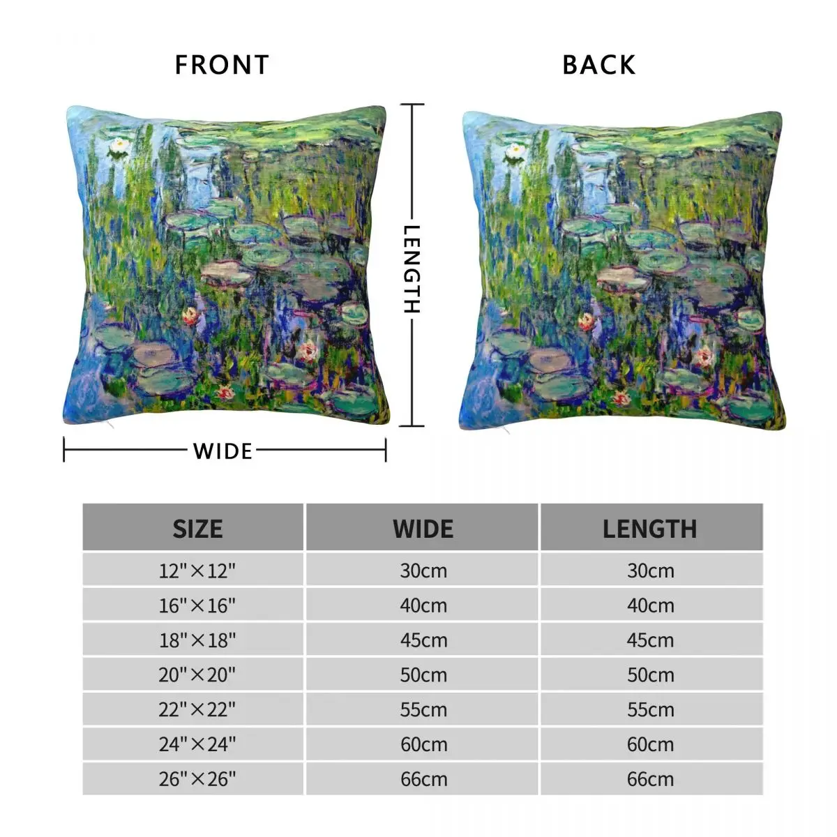 Claude Monet Blue Water Lilies Square Pillowcase Polyester Linen Velvet Printed Zip Decorative Home Cushion Cover