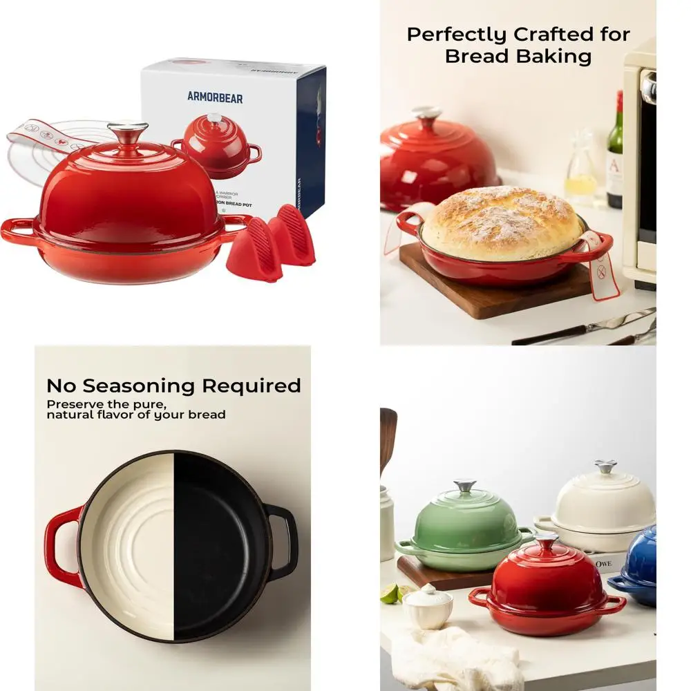 

Enameled Cast Iron 5-Quart Dutch Oven with Lid, Perfect for Homemade Sourdough Bread Baking, Red