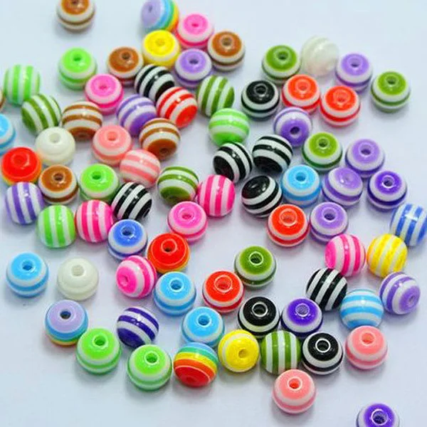 

200Pcs 8mm Striped Acrylic Round Beads Colorful Accessories for DIY Jewelry Making Art Crafts Random Colors Acrylic Beads