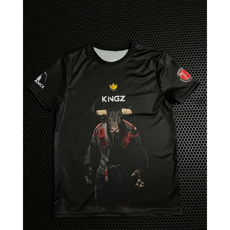 2026 New Brazilian Jiu-Jitsu Themed T-Shirt Dark Bullfighting Print Men's Quick-Drying Breathable Fighting Training Short-Sleeve