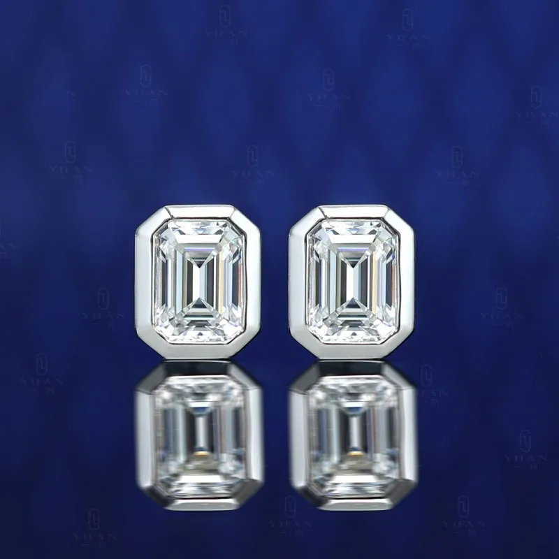 ZOCA Emerald Cut CZ Earrings for Women Lab Grow Diamond s925 Sterling Silver Trendy Stud Earring Fine Jewelry