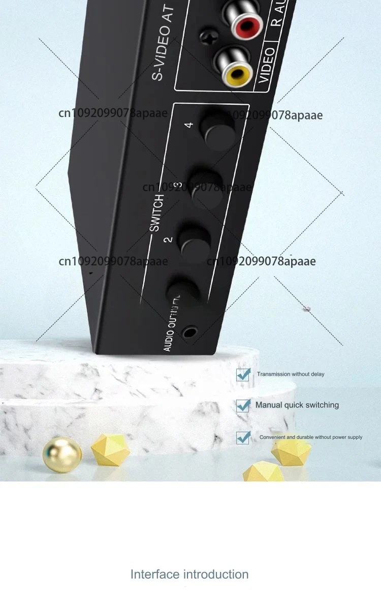 4x1 S-Video + AV Switcher 4 In 1 Out Video 720P Switcher مع 3.5mm إخراج الصوت حافظة معدنية VSSW41