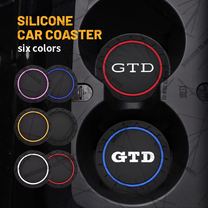 2 pçs/1 conjunto gtd emblema para golf polo tiguan passat porta-copos de carro à prova dwaterproof água antiderrapante tapete de borracha copo de água slot decorar acessórios