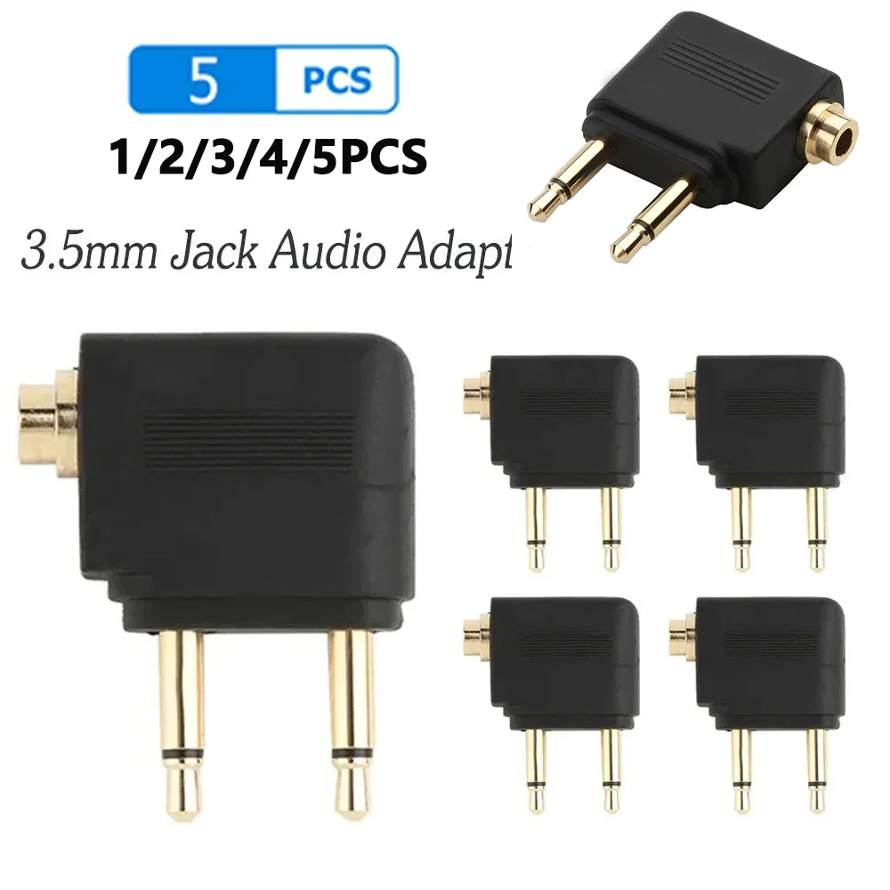 1-5pcs Dual 3.5mm Plug Adaptor Jack Audio Headphone Converter Adapter Headset Connector for Airline Airplane Travel Earphone