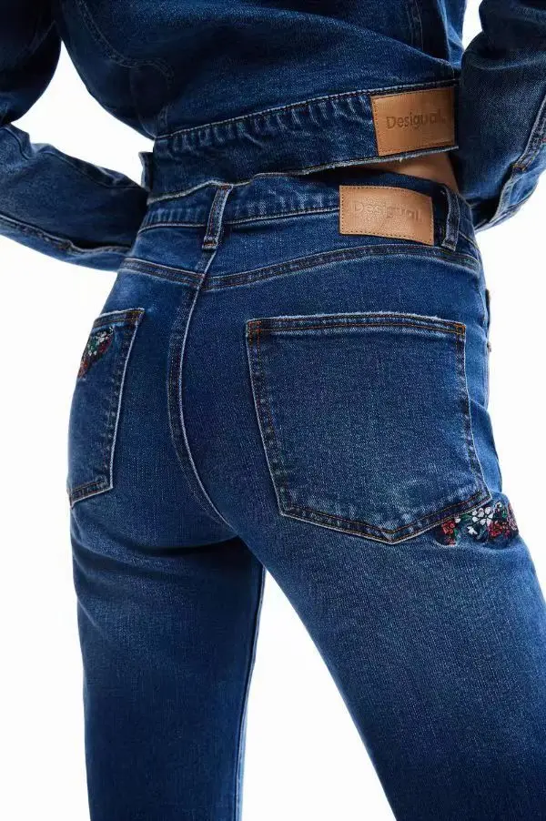 Jeans de perna reta para mulheres, bordado estampado, calça única original, moda espanhola, venda quente, comércio exterior