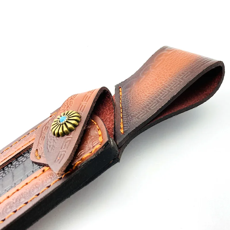 1pc With Turquoise Buckle Cowhide Cow Leather Straight Knife Scabbard Sheath Cover Fixed Blade Pants Holder Storage Bag