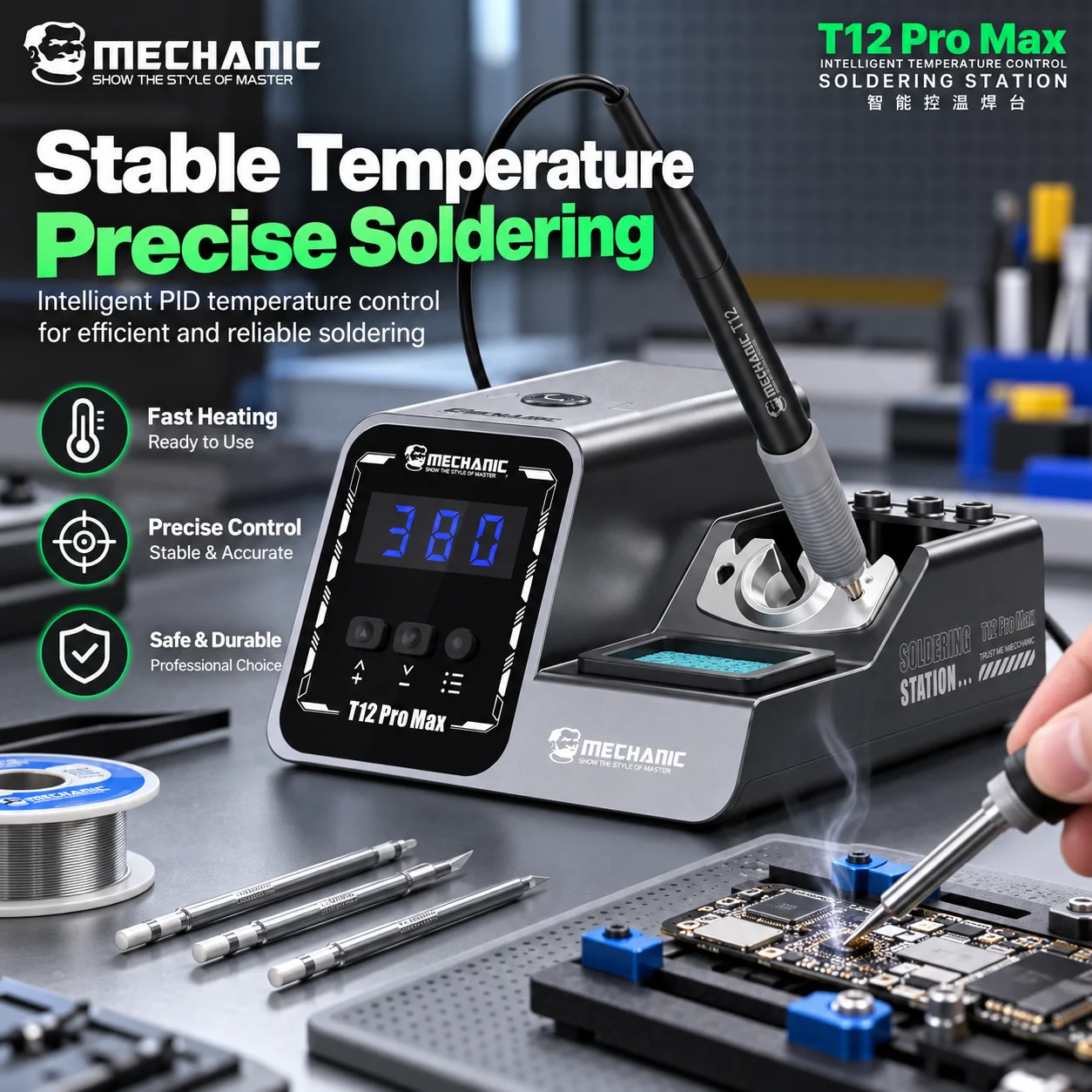 mechanic-t12-pro-max-160w-soldering-station-pid-temperature-control-4s-fast-heating-t12-handle-for-pcb-soldering-repair