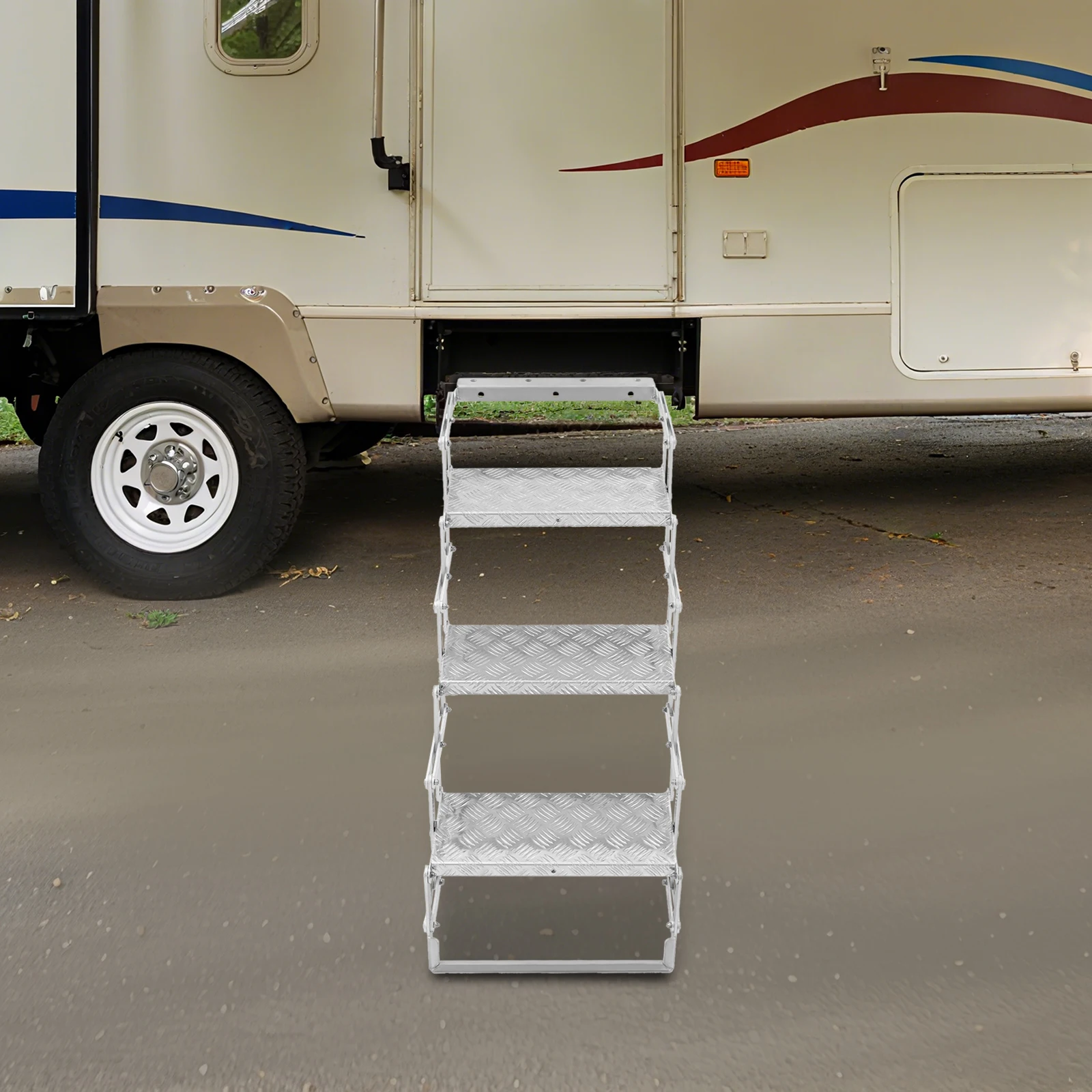 سبائك الألومنيوم الفضية 43*74*74 سنتيمتر ثلاث خطوات سلم قابل للطي عدم الانزلاق الحاملة 242 رطل سلم قابل للسحب ل RV