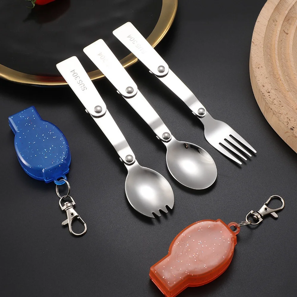 Stainless Steel Foldable Spoon Fork Travel Cutlery Portable Picnic Tableware Outdoor Camping Hiking Kitchen Dining Tool