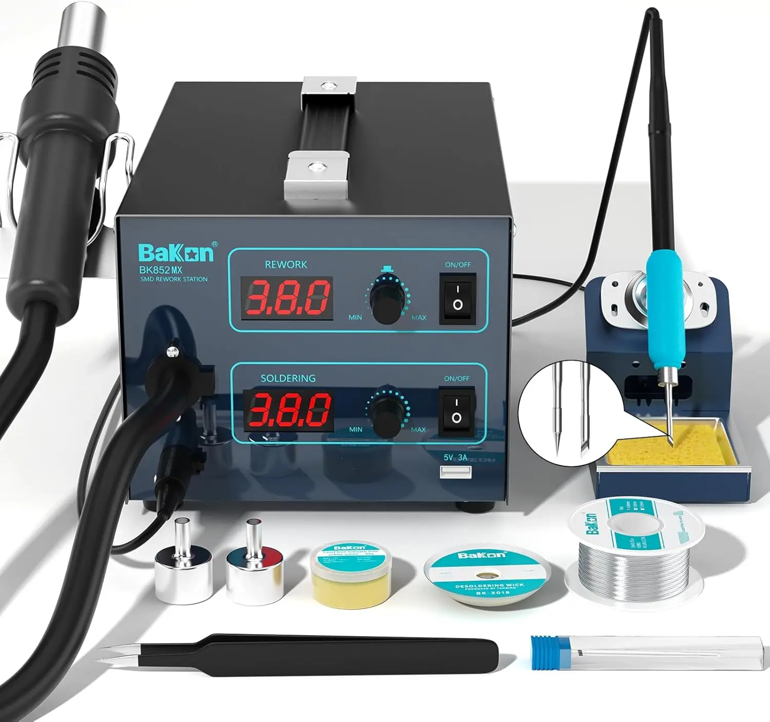 

852MX C210 Паяльная станция горячего воздуха мощностью 1000 Вт — цифровой дисплей, быстрый нагрев, точный контроль температуры, защита от перегрева