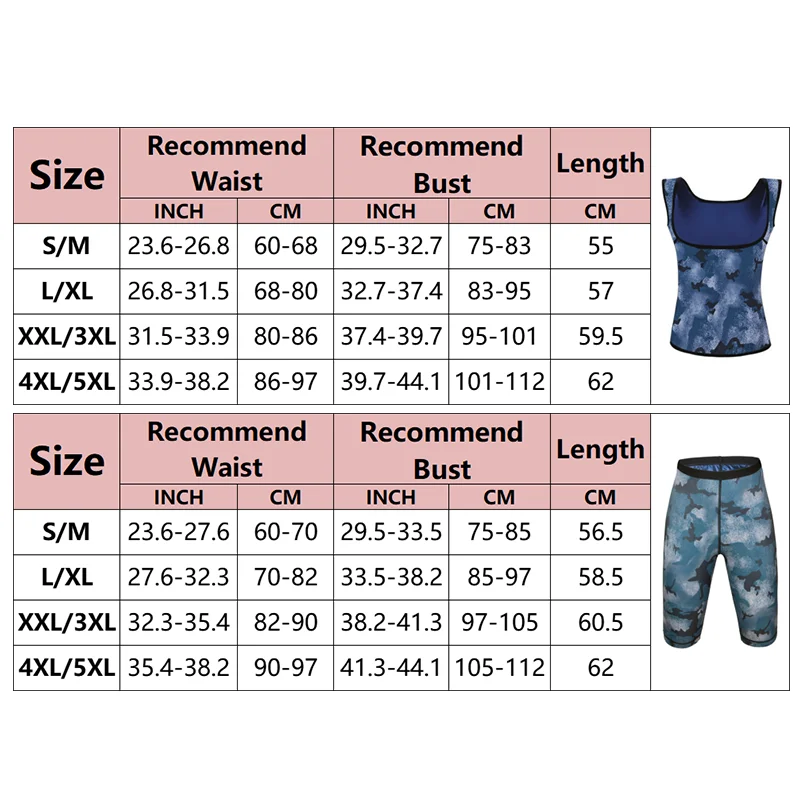 Donne Camouflage Body Shaper Sweat Sauna set gilet Fitness pantaloncini dimagranti pantaloni pancia piatta vita Trainer Shapewear abiti