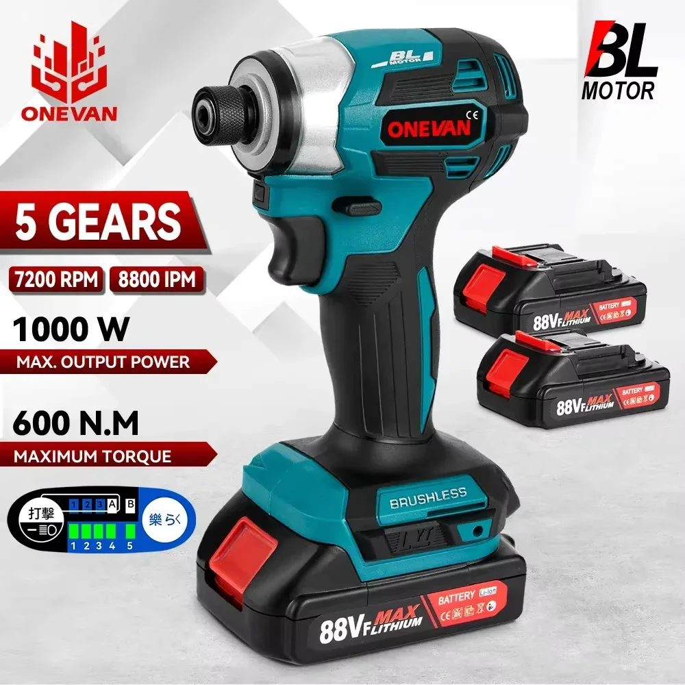 ONEVAN 600N.m Brushless Electric Screwdriver 5 Speed Cordless Electric Impact Drill Screw Driver for Makita 18v Battery