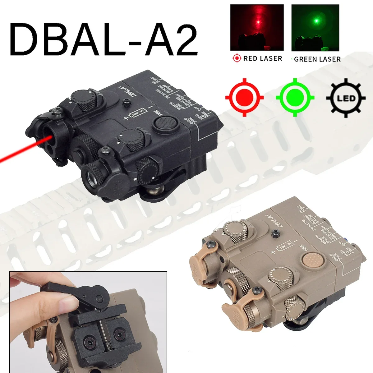 

DBAL A2 Red Green IR Laser Sight Indicator Tactical Airsoft Flashlight Strobe Nylon Plastic Weaponlight Gun 20mm Rail Hunting