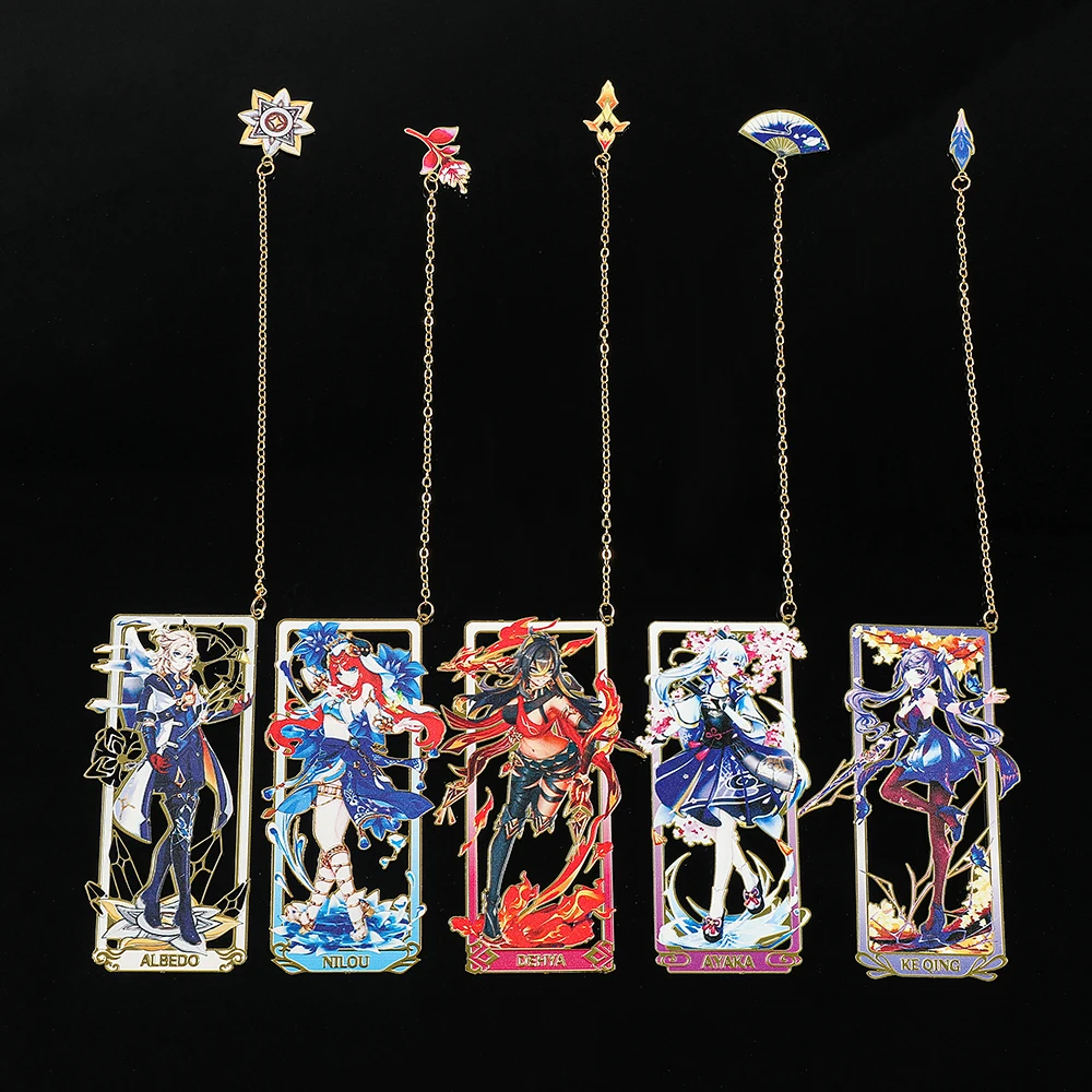 26 Styles Delicate Genshin Impacts Figure Creative Metal Bookmarks for Books Lover Gifts Game Fans Collection for Friends