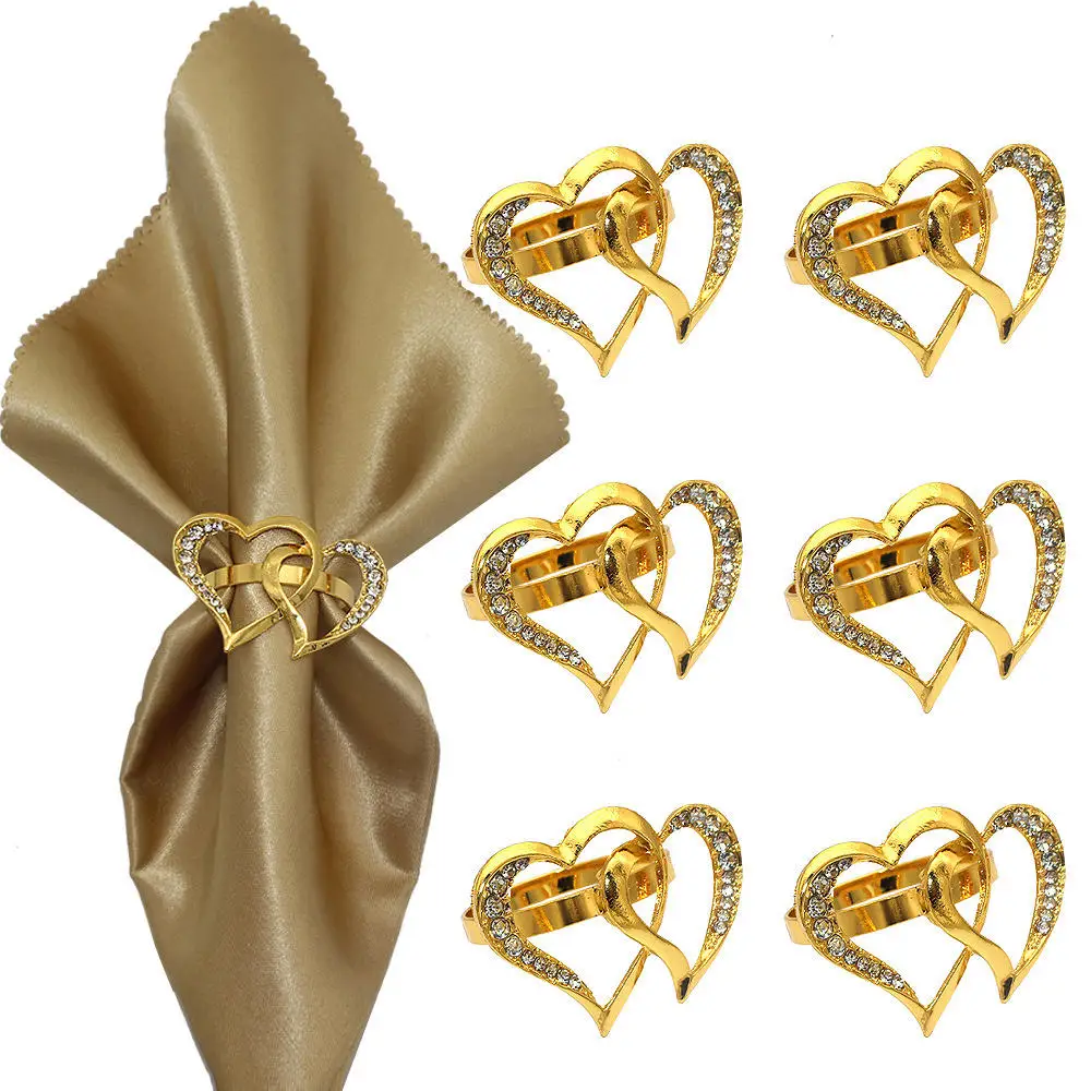 Double Love Shape Napkin Buckle Metal Napkin Rings Wedding Valentines Day Dinner Party Home Table Decor Gold Napkin Holders