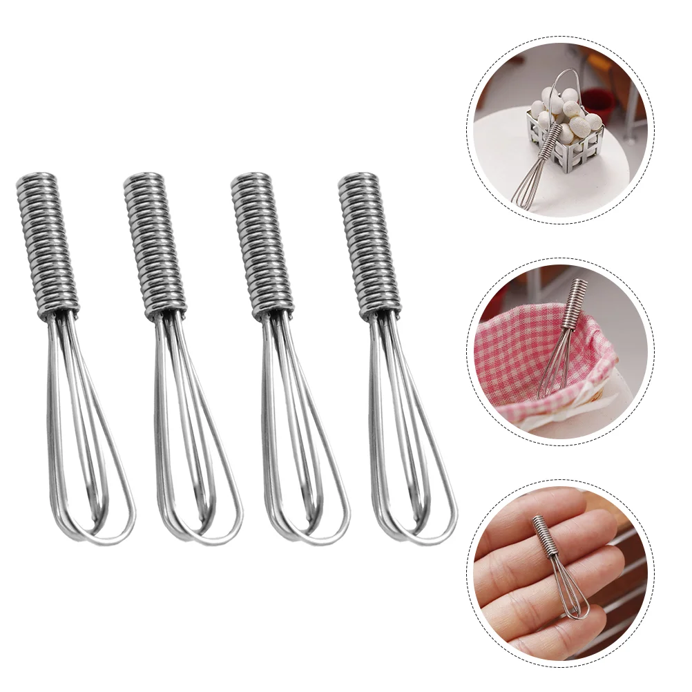 

4 Pcs Miniature Food Toy Egg Beater House Whisk Model Decorations Tiny Baking Ornaments Adornment Stainless Steel