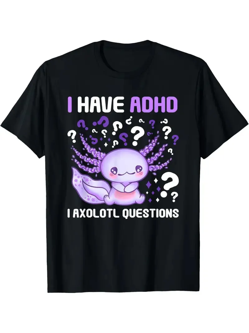 

I Axolotl Questions' Funny Awareness T-Shirt - Men's Casual Cotton Tee with Cool
